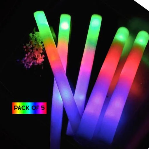 Pack of 5 LED Foam Glow Sticks Multicolor | Party, Club, Wedding, Sangeet, events, Concerts